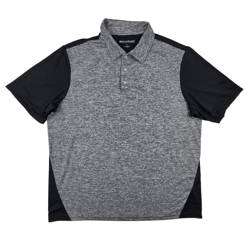 Great Northwest Mens Performance Polo Shirt L Gray Black Colorblock Space Dye